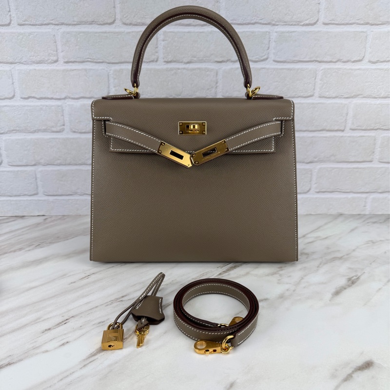 愛馬仕 Hermès Kelly28 Epsom 外縫 大象灰金釦 Kelly-6