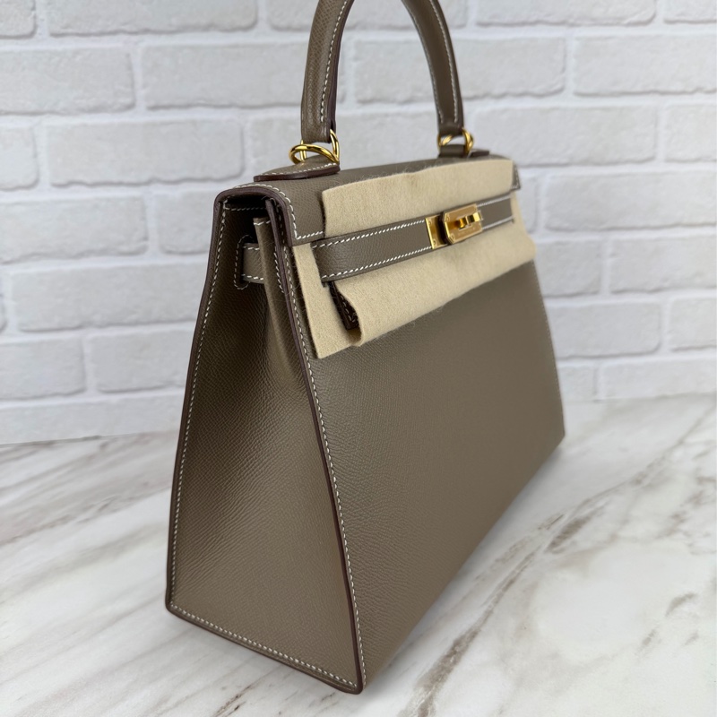 愛馬仕 Hermès Kelly28 Epsom 外縫 大象灰金釦 Kelly-16