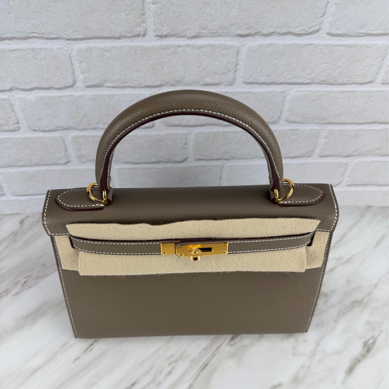 愛馬仕 Hermès Kelly28 Epsom 外縫 大象灰金釦 Kelly-17
