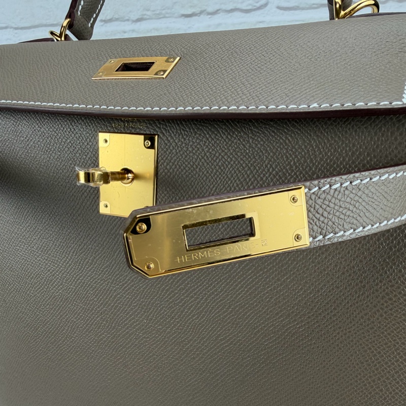 愛馬仕 Hermès Kelly28 Epsom 外縫 大象灰金釦 Kelly-22