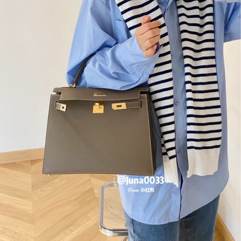 愛馬仕 Hermès Kelly28 Epsom 外縫 大象灰金釦 Kelly-24