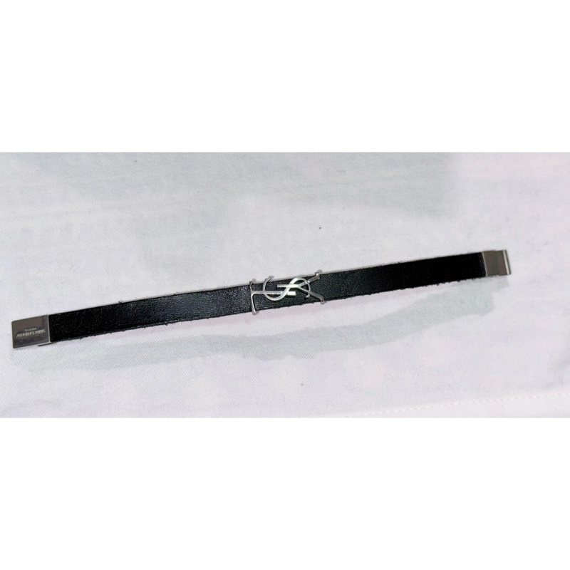 全新僅試戴 YSL CASSANDRE經典黑銀皮革手環 尺寸L-8