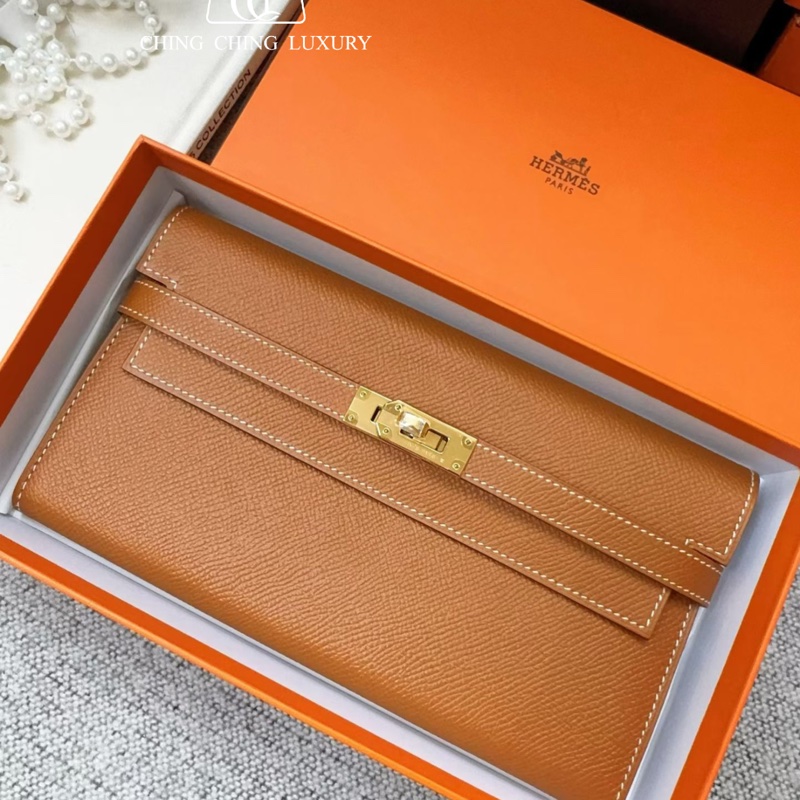🌈Hermes🧡Kelly Wallet🧡金棕金扣🌟全新未使用🌈Epsom皮🌟長銀包🌟愛馬仕🌟-0