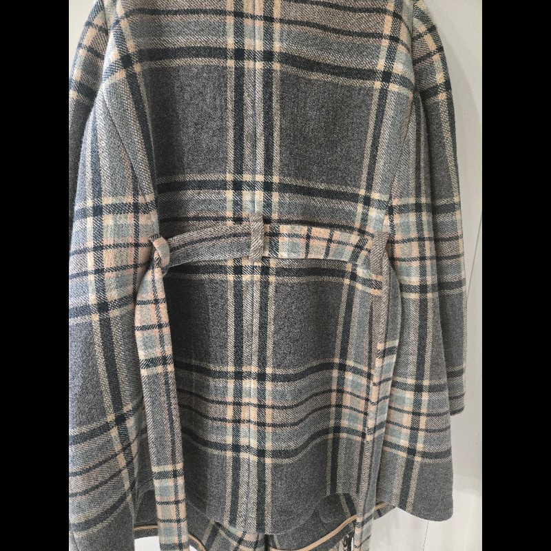 Chloe 法國製 93% 初剪羊毛流蘇格紋大衣 披風 外套-15
