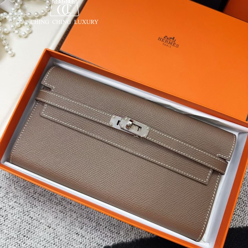 🌈Hermes🧡Kelly Wallet🧡大象灰銀扣🌟未使用閑置🌈Epsom皮🌟長銀包🌟愛馬仕🌟-0