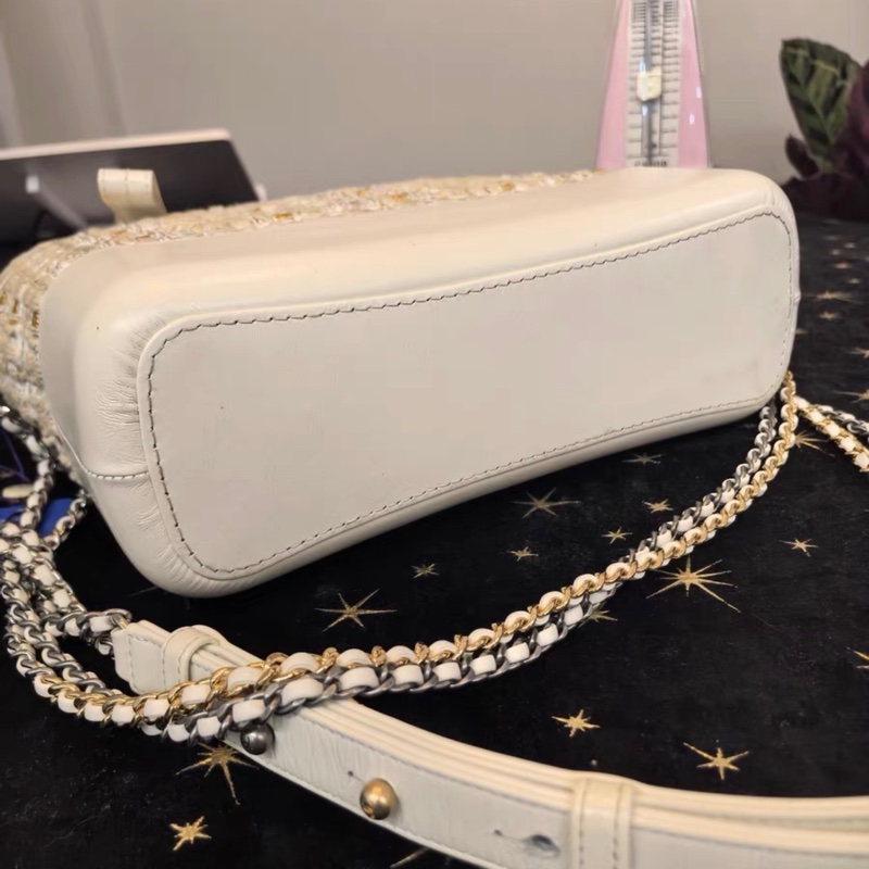 【95%新 ✨ 全網最低價!】Chanel 流浪包 米白牛皮拼燕麥色金線 格紋毛呢-3