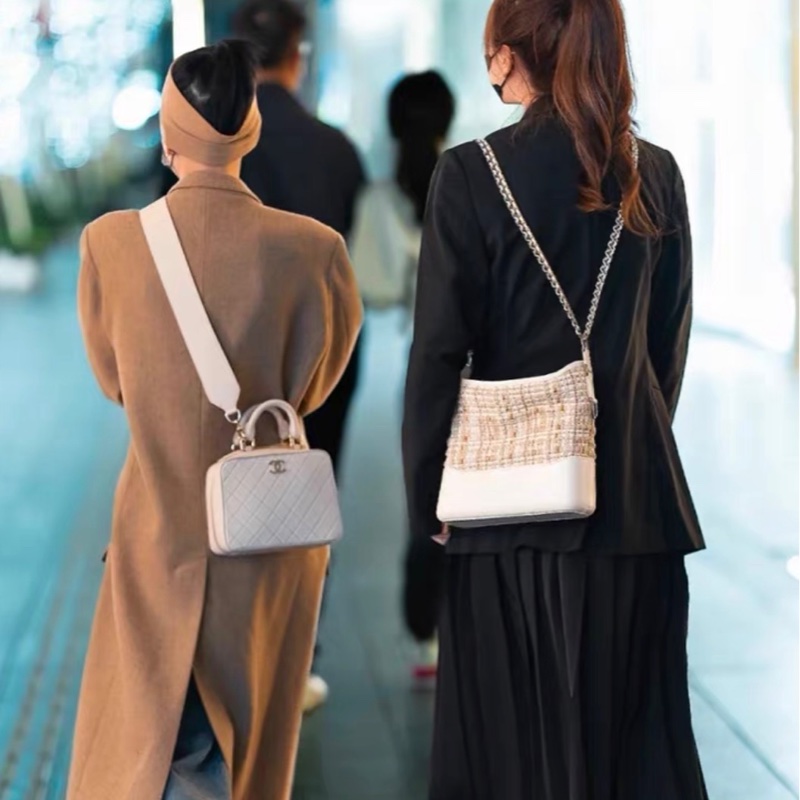 【95%新 ✨ 全網最低價!】Chanel 流浪包 米白牛皮拼燕麥色金線 格紋毛呢-6