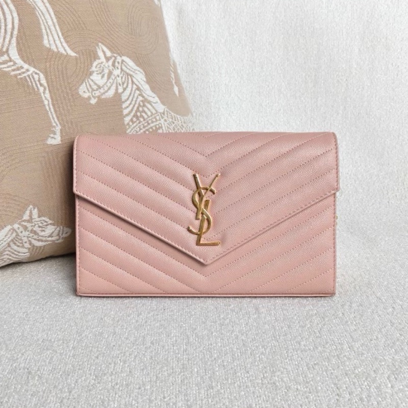 【98%新 ✨ 全網最低價！】YSL聖羅蘭信封鏈條包中號色 荔枝牛皮  粉色金扣 荔枝皮 少拉鍊頭-1