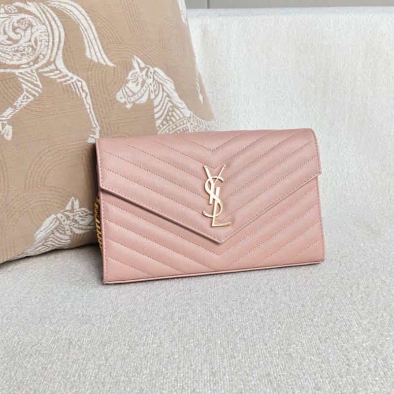 【98%新 ✨ 全網最低價！】YSL聖羅蘭信封鏈條包中號色 荔枝牛皮  粉色金扣 荔枝皮 少拉鍊頭-3