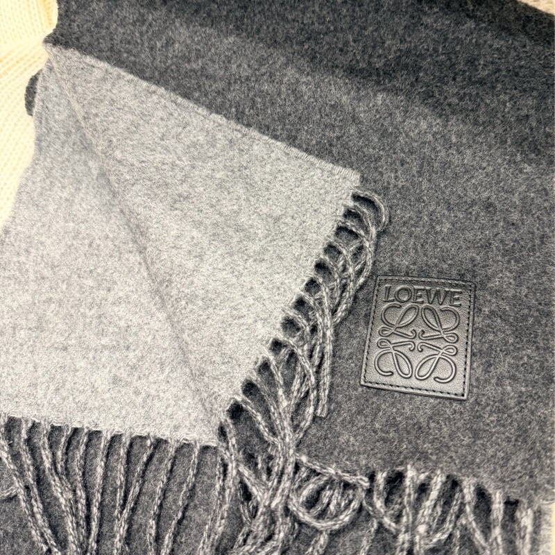 Loewe 皮標 雙色雙面 羊絨圍巾 深灰/淺灰-0