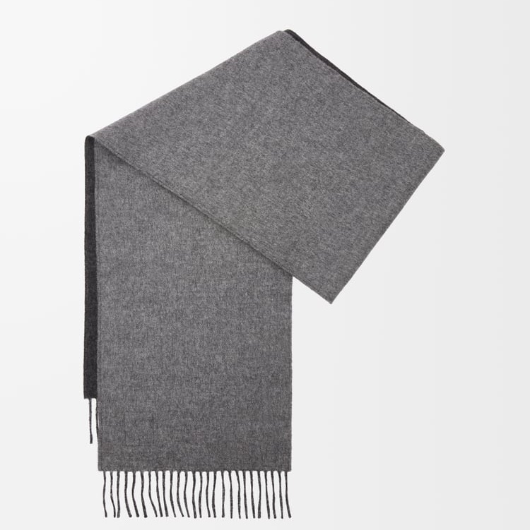 Loewe 皮標 雙色雙面 羊絨圍巾 深灰/淺灰-3