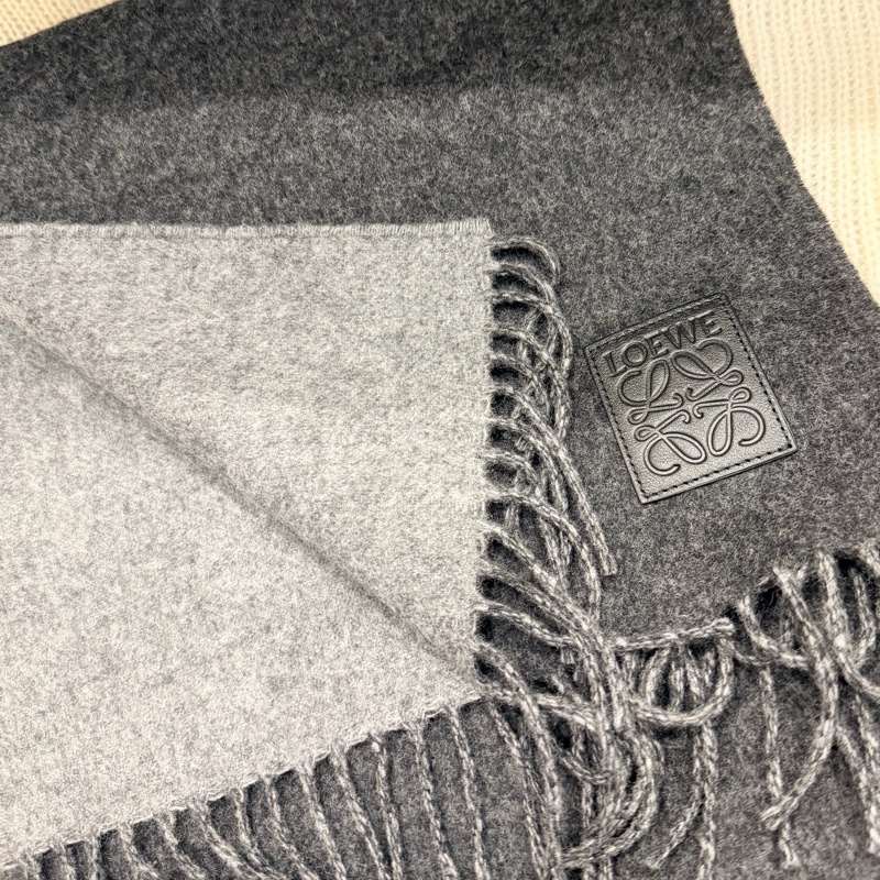 Loewe 皮標 雙色雙面 羊絨圍巾 深灰/淺灰-4