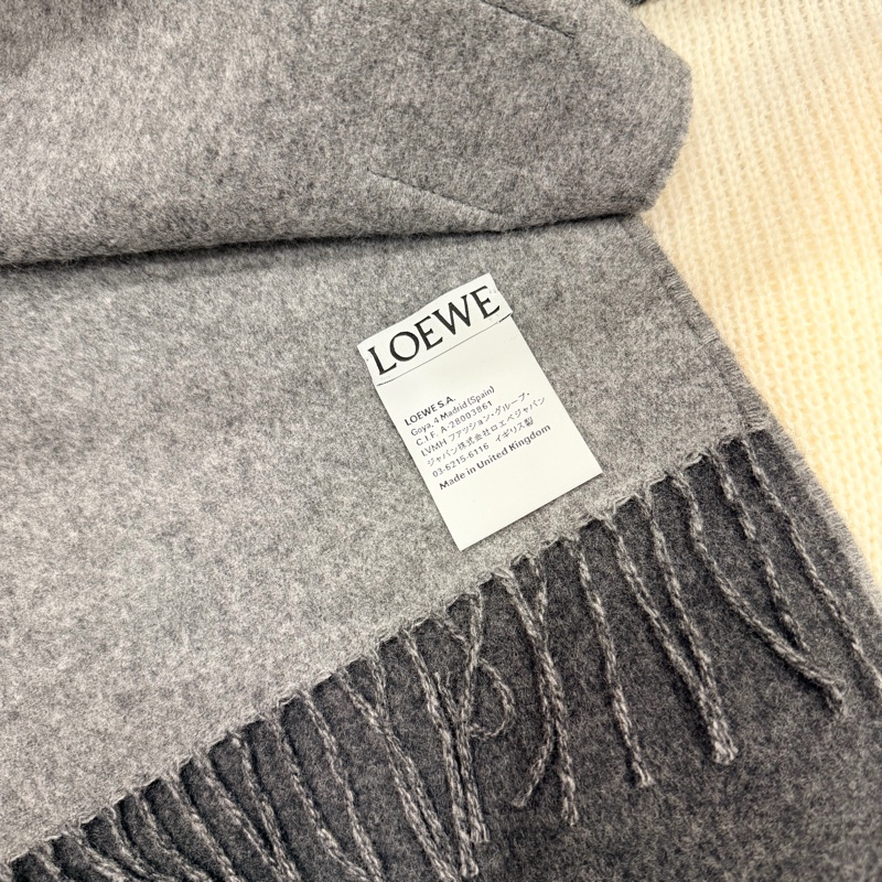 Loewe 皮標 雙色雙面 羊絨圍巾 深灰/淺灰-5