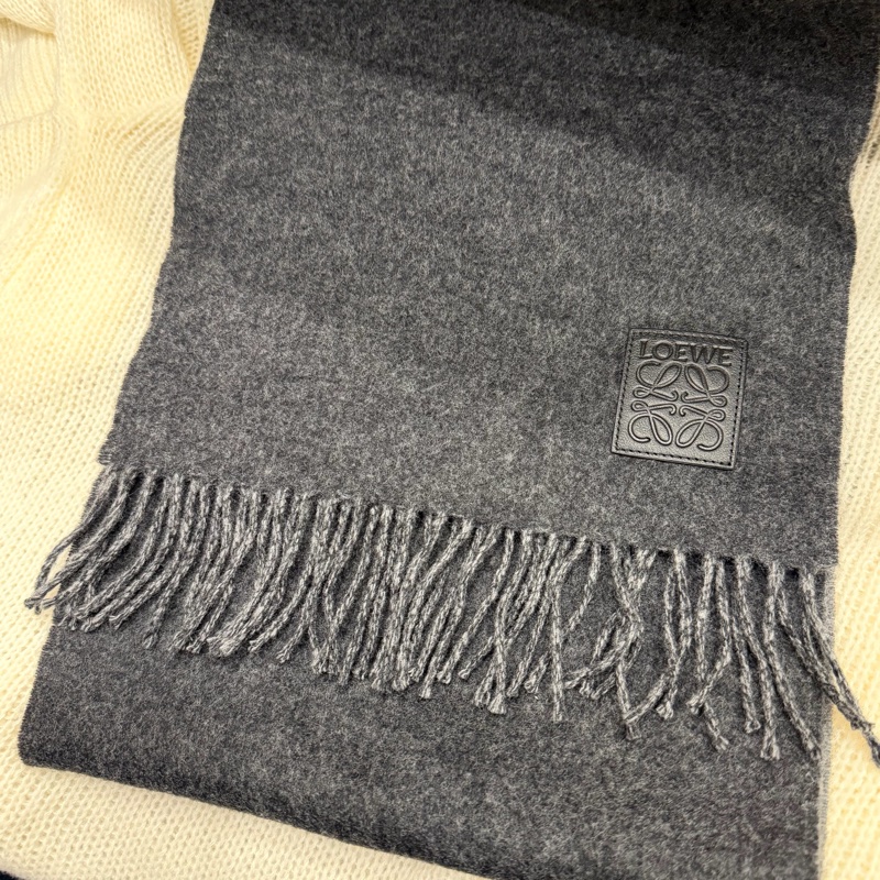 Loewe 皮標 雙色雙面 羊絨圍巾 深灰/淺灰-8