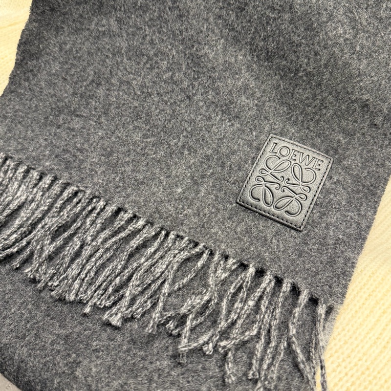 Loewe 皮標 雙色雙面 羊絨圍巾 深灰/淺灰-9