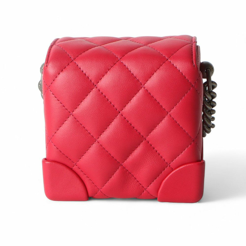 【包稅】CHANEL AS1348 羊皮紅復古銀色迷你鏈條珍妮包 32358--2