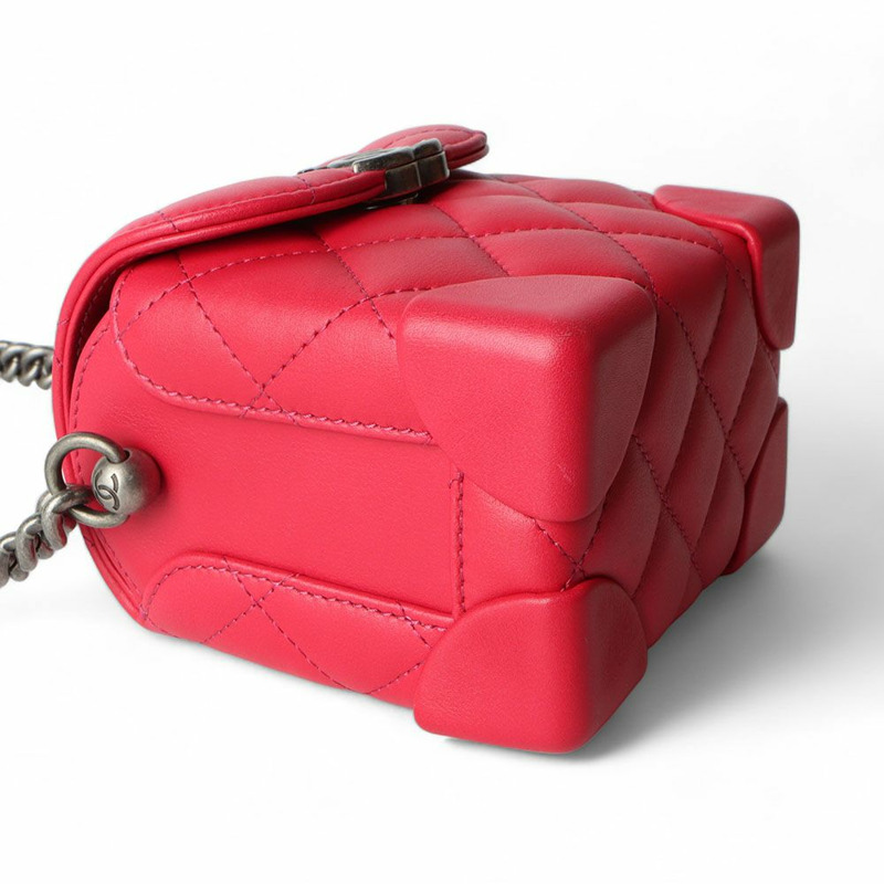 【包稅】CHANEL AS1348 羊皮紅復古銀色迷你鏈條珍妮包 32358--4