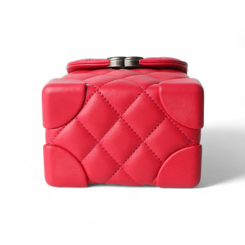 【包稅】CHANEL AS1348 羊皮紅復古銀色迷你鏈條珍妮包 32358--5