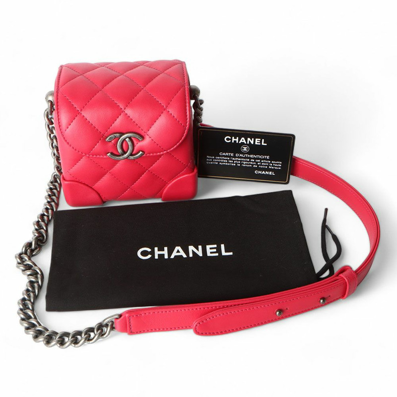 【包稅】CHANEL AS1348 羊皮紅復古銀色迷你鏈條珍妮包 32358--7