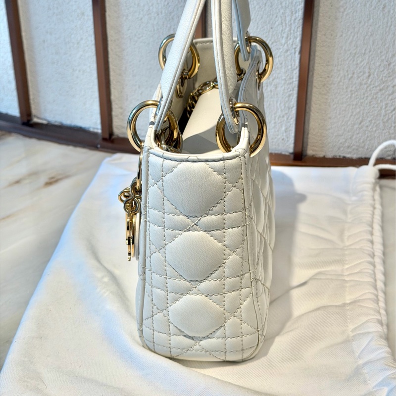 【96%新 ✨ 全網最低價!】DIOR迪奧 Lady dior mini 奶白色 三格戴妃包 手提單肩斜挎包-3