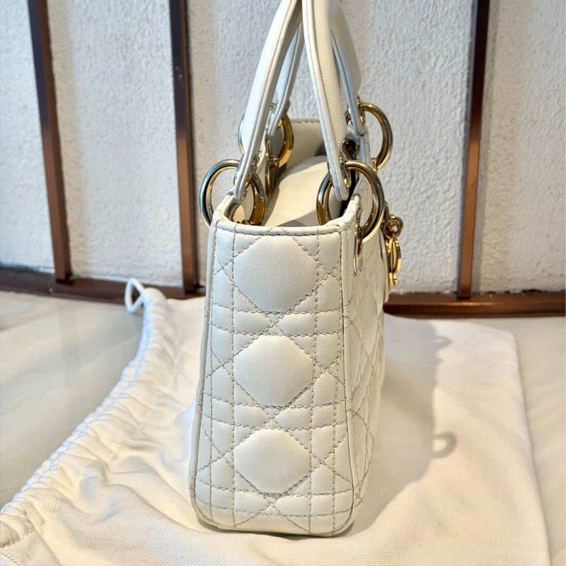 【96%新 ✨ 全網最低價!】DIOR迪奧 Lady dior mini 奶白色 三格戴妃包 手提單肩斜挎包-4