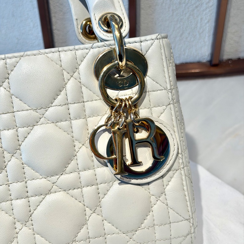 【96%新 ✨ 全網最低價!】DIOR迪奧 Lady dior mini 奶白色 三格戴妃包 手提單肩斜挎包-5