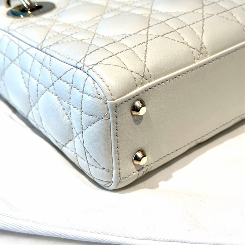 【96%新 ✨ 全網最低價!】DIOR迪奧 Lady dior mini 奶白色 三格戴妃包 手提單肩斜挎包-8