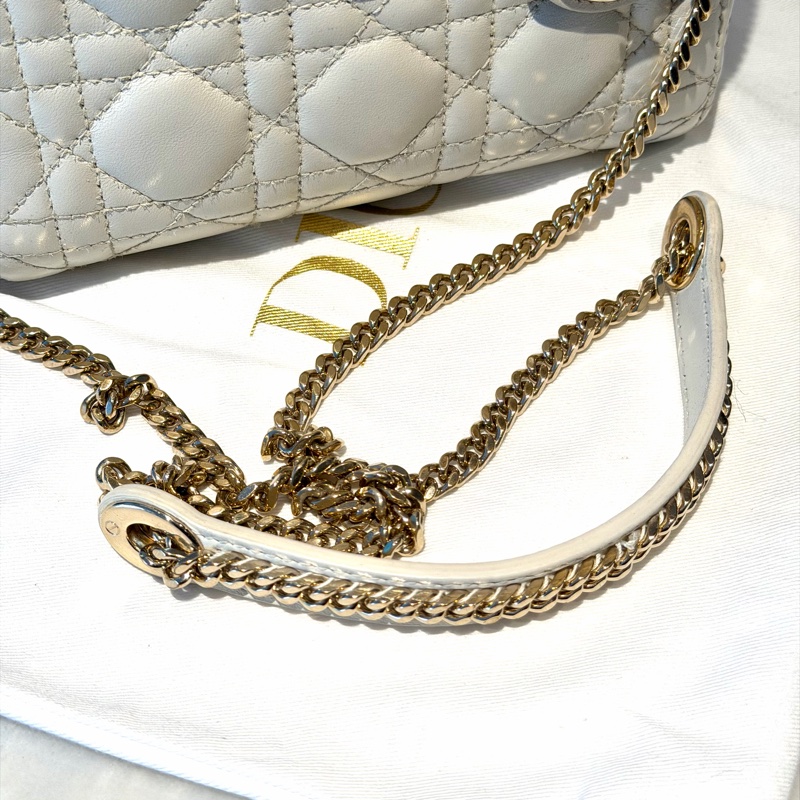 【96%新 ✨ 全網最低價!】DIOR迪奧 Lady dior mini 奶白色 三格戴妃包 手提單肩斜挎包-10