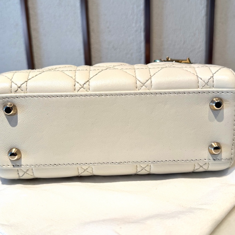 【96%新 ✨ 全網最低價!】DIOR迪奧 Lady dior mini 奶白色 三格戴妃包 手提單肩斜挎包-11