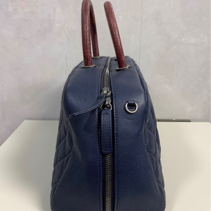 香奈兒chanel牛皮保齡球，午夜藍手提斜挎包，蜥蜴手柄23開-3