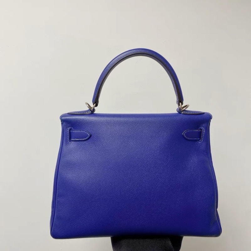 98新 Hermes kelly 28 7T电光蓝 银扣 epsom皮 Q刻 配钥匙锁 肩带-3
