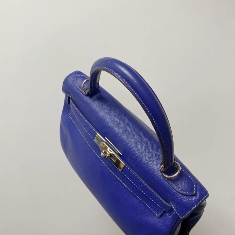 98新 Hermes kelly 28 7T电光蓝 银扣 epsom皮 Q刻 配钥匙锁 肩带-5