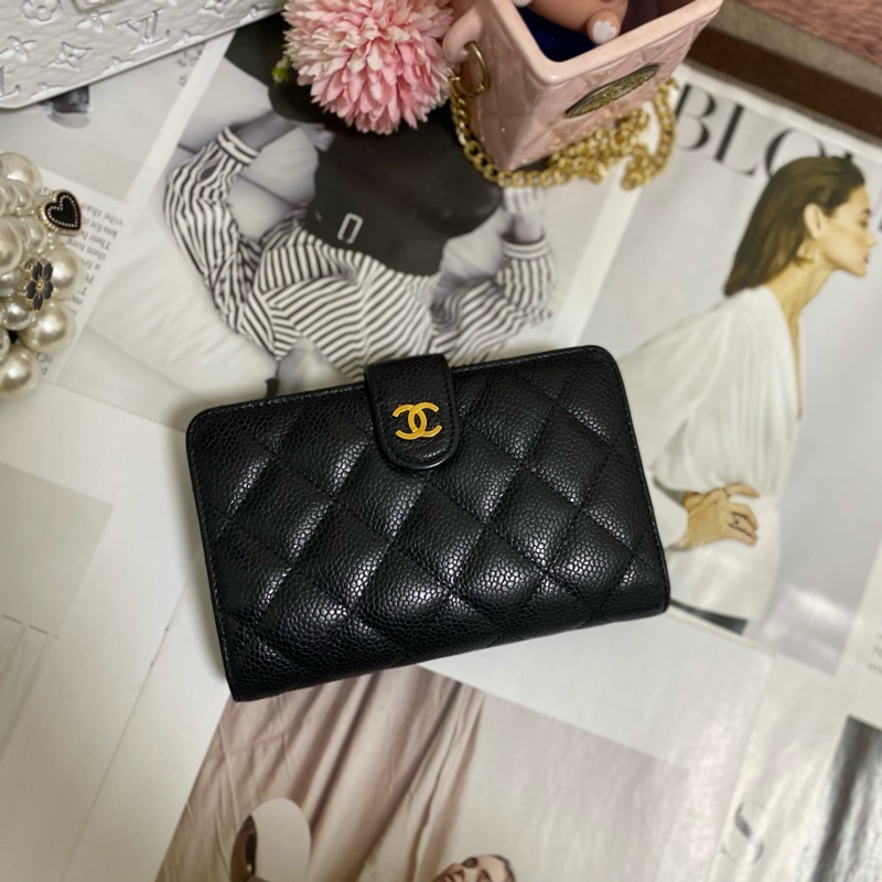 Chanel 荔枝小牛皮雙折拉鍊中夾 黑金🏅-2