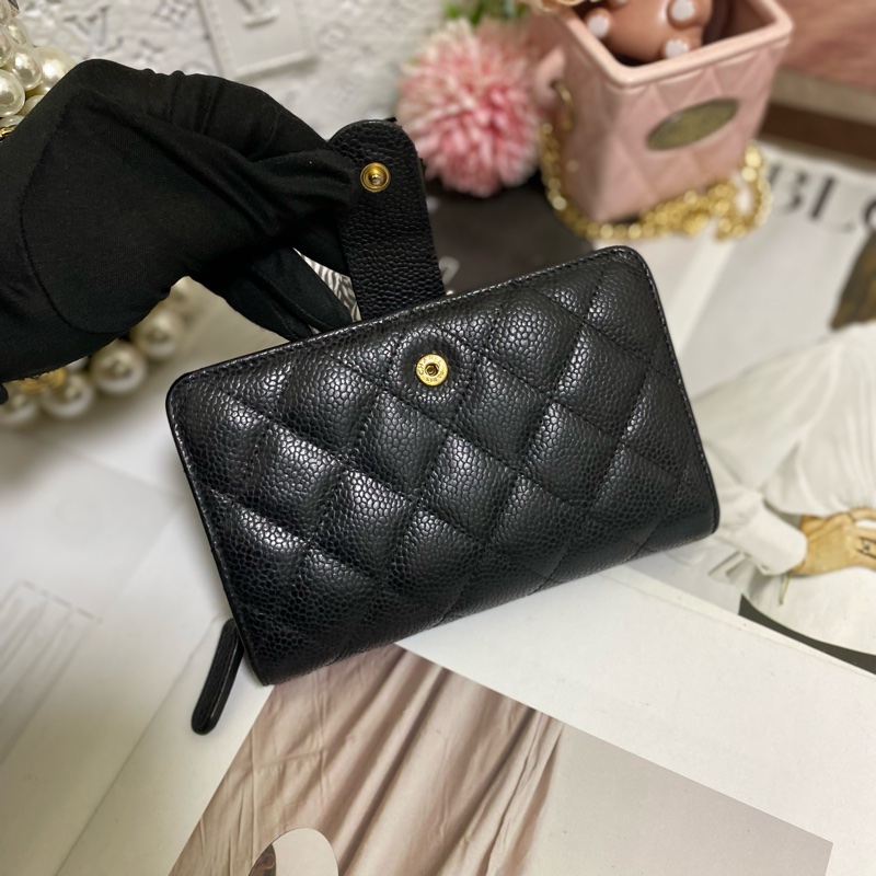Chanel 荔枝小牛皮雙折拉鍊中夾 黑金🏅-3