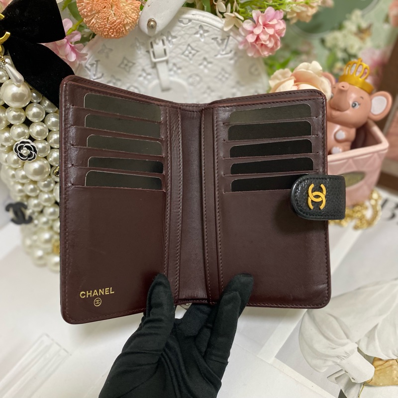 Chanel 荔枝小牛皮雙折拉鍊中夾 黑金🏅-5