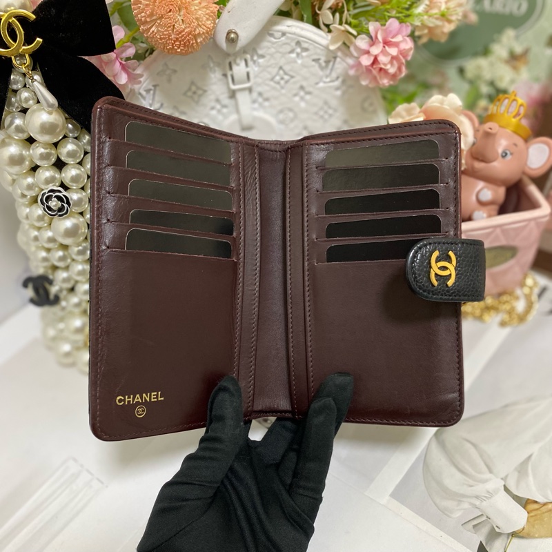 Chanel 荔枝小牛皮雙折拉鍊中夾 黑金🏅-6