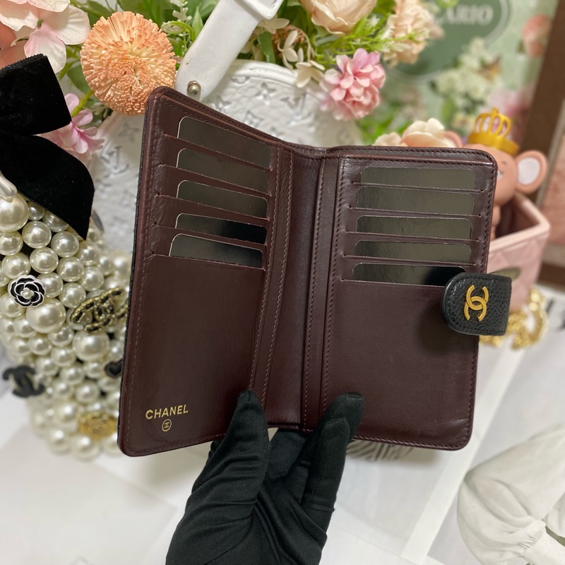 Chanel 荔枝小牛皮雙折拉鍊中夾 黑金🏅-7