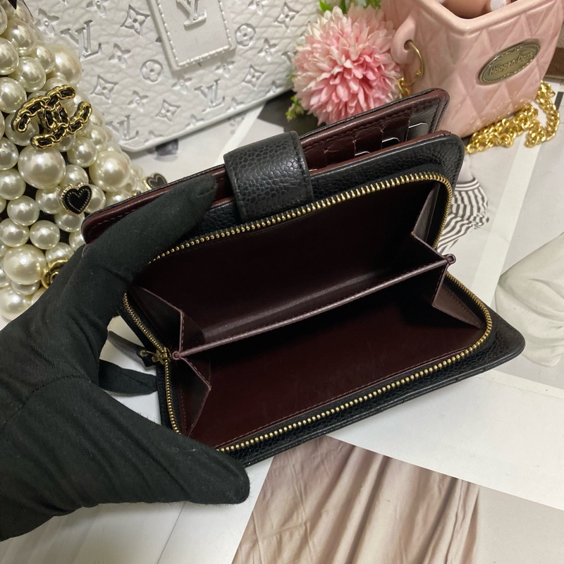 Chanel 荔枝小牛皮雙折拉鍊中夾 黑金🏅-17