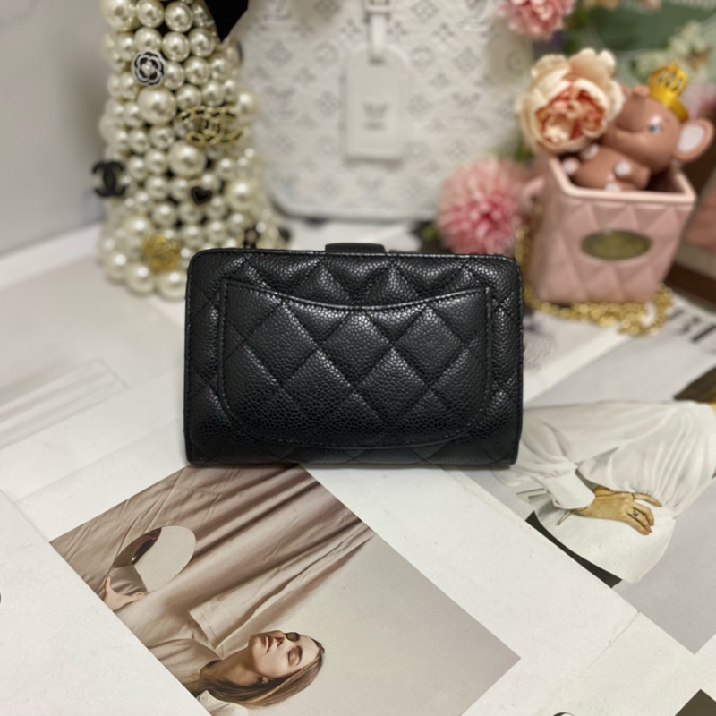 Chanel 荔枝小牛皮雙折拉鍊中夾 黑金🏅-23