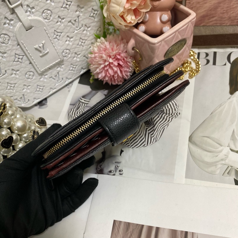 Chanel 荔枝小牛皮雙折拉鍊中夾 黑金🏅-31