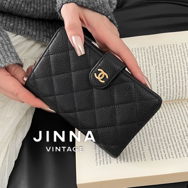 Chanel 荔枝小牛皮雙折拉鍊中夾 黑金🏅-34