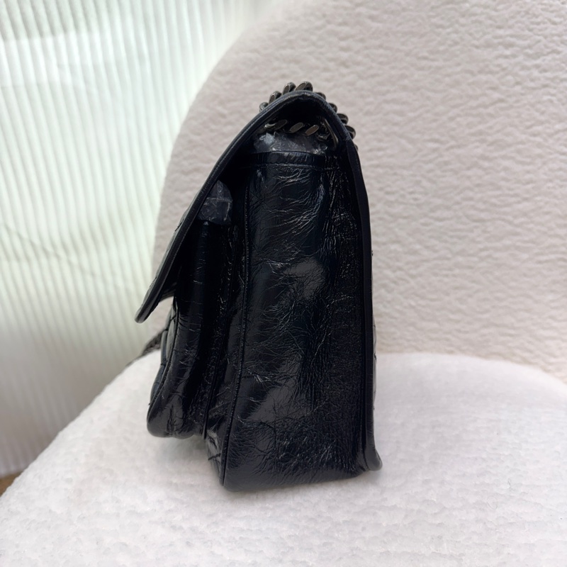 🩶聖羅蘭Niki YSL 黑色黑釦揉製牛皮復古銀鍊NIKI中號6331580-12