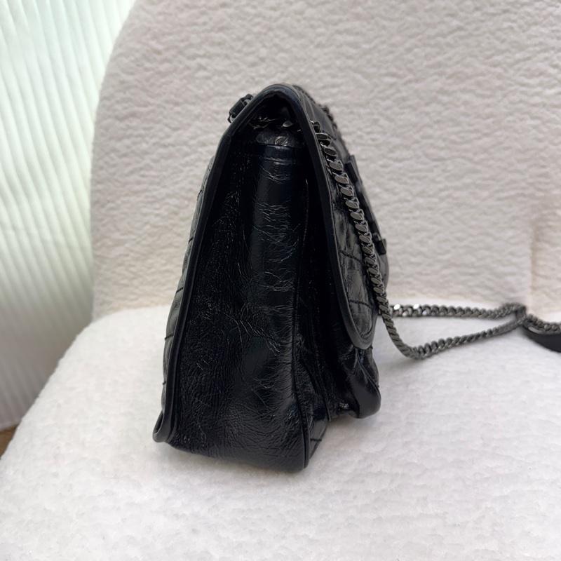 🩶聖羅蘭Niki YSL 黑色黑釦揉製牛皮復古銀鍊NIKI中號6331580-13