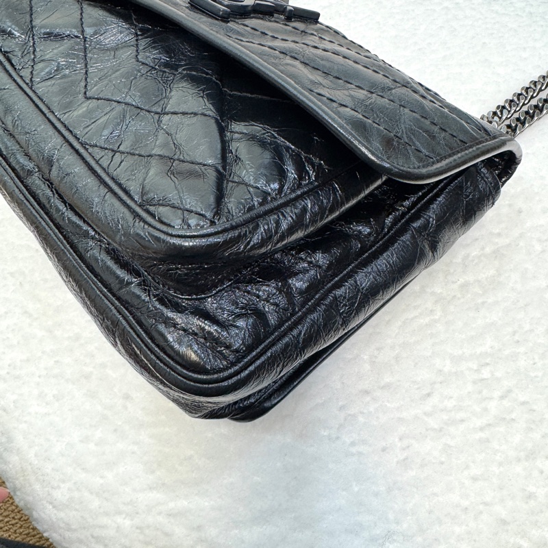 🩶聖羅蘭Niki YSL 黑色黑釦揉製牛皮復古銀鍊NIKI中號6331580-19