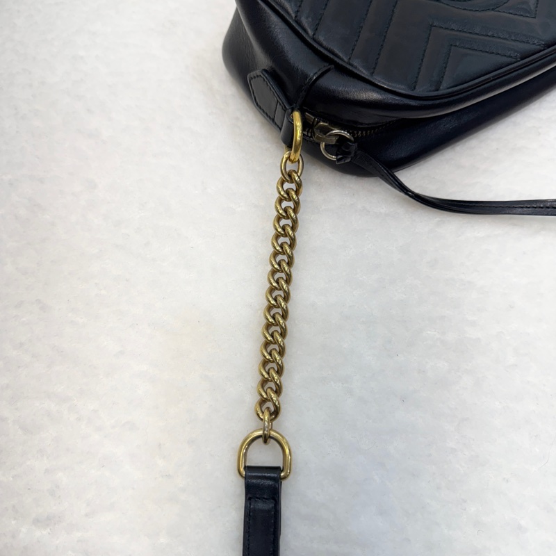 古馳marmot GUCCI黑金牛皮馬夢鏈條相機包24CM 447632-17