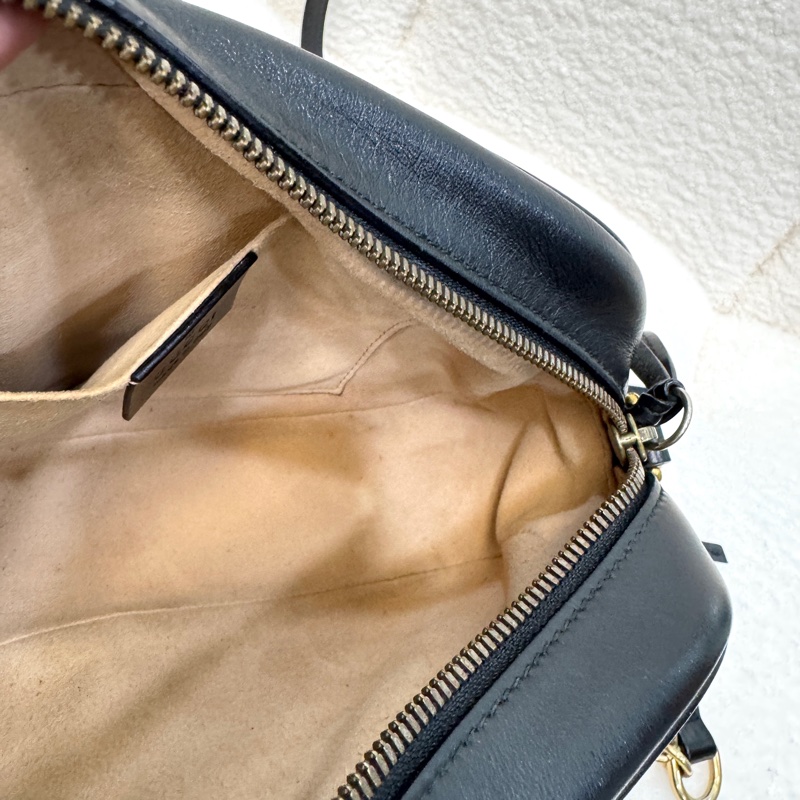 古馳marmot GUCCI黑金牛皮馬夢鏈條相機包24CM 447632-22