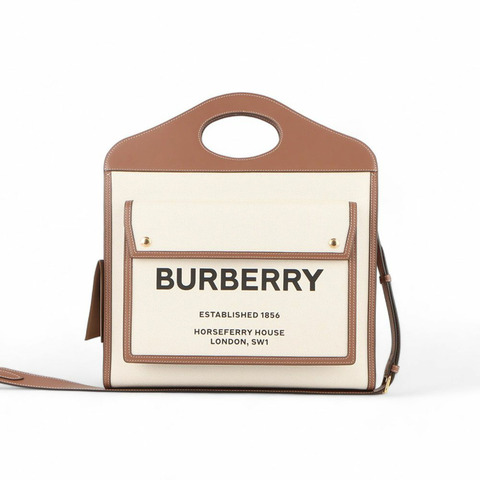 BURBERRY 雙色帆布口袋包 中/32572