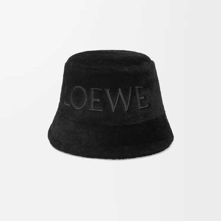 #全新 Loewe 刺繡品牌logo羊毛皮漁夫帽 羊皮皮草漁夫帽 尺碼57、59-0