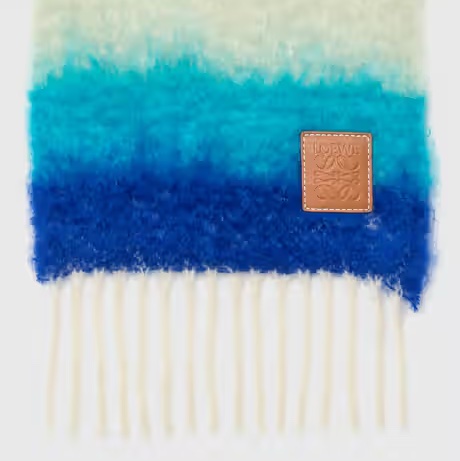 Loewe 條紋羊毛和馬海毛混紡圍巾 流蘇邊-2