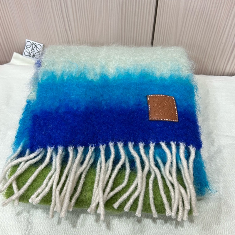 Loewe 條紋羊毛和馬海毛混紡圍巾 流蘇邊-3